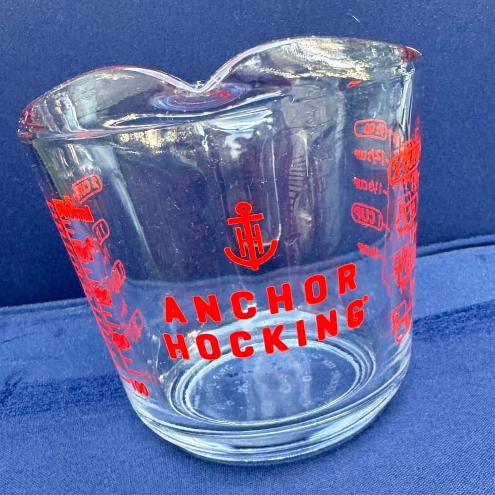 Anchor Hocking Vintage 2‎ Cup Glass Measuring Cup Red Lettering USA Made 500ml